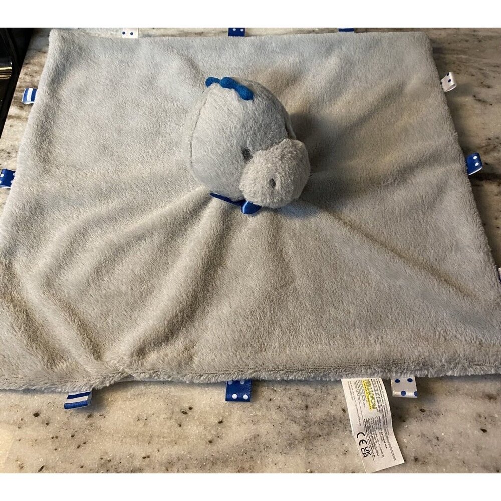 Kellytoy Baby Dinosaur Security Blanket Stuffed Plush Lovey Rattle Gray/Blue